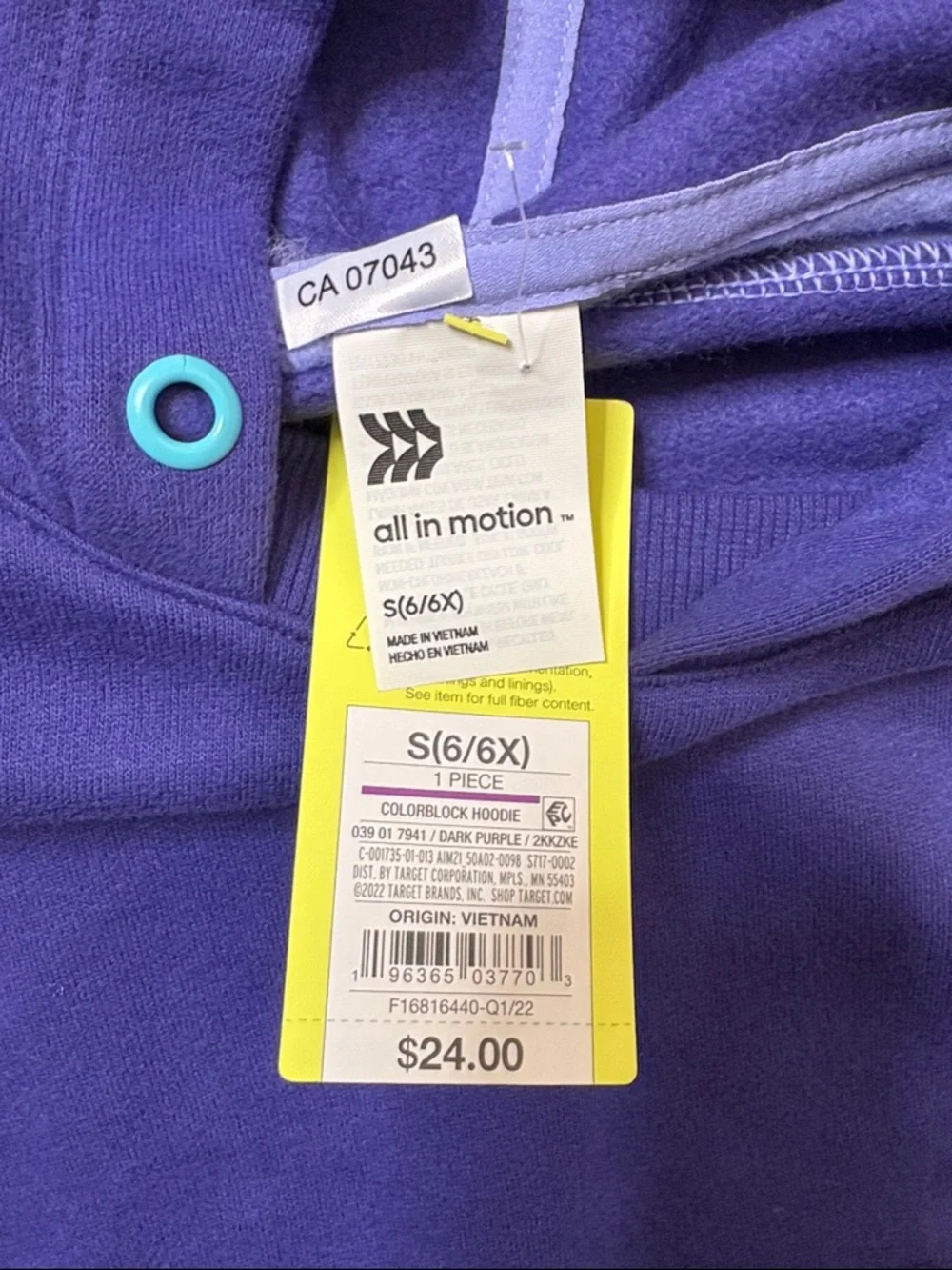 ⭐️ NWT- All in Motion Hoodie in Dark Purple & Teal Accent- small/ 6/6x - Picture 2 of 10